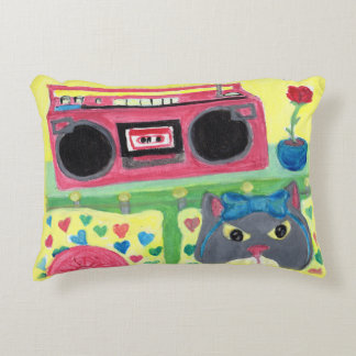 Cute Kitty in Bedroom Folk Art Fun Painting Decorative Cushion