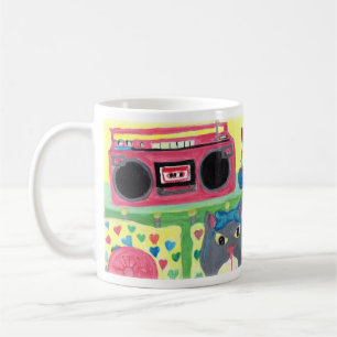 Cute Kitty in Bedroom Retro Art Coffee Mug