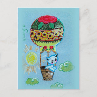 Cute Kitty in Hot Air Baloon Postcard