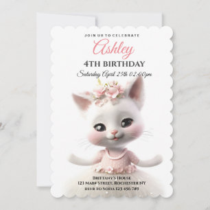 Cute Kitty in pink dress Invitation