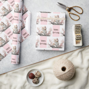 Cute Kitty In Pink Flowers  Wrapping Paper