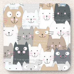 Cute kitty kitten cat blue grey pattern coaster