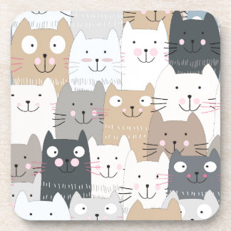 Cute kitty kitten cat blue grey pattern coaster