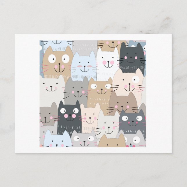 Cute kitty kitten cat blue grey pattern postcard (Front)