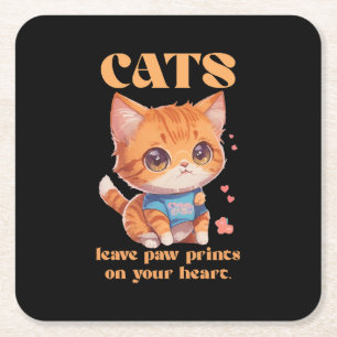 cute kitty love square paper coaster