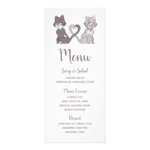 Cute Kitty Lovers Grey White Cat Wedding Menu