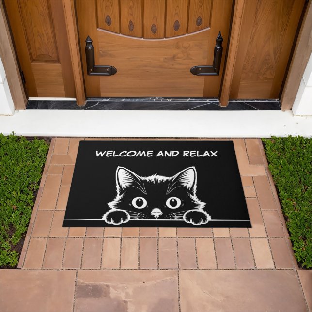 Cute Kitty Minimalistic Design - CAT 1 + text Doormat (Outdoor)