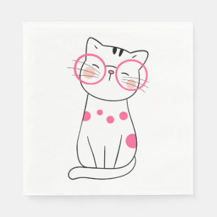 Cute Kitty Nerd Pink Kitten Cartoon Cat Party Napkin