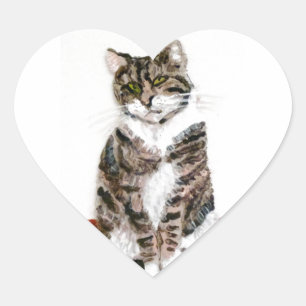 Cute Kitty Painting Tabby Cat Heart Sticker