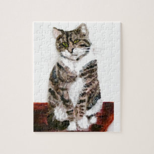 Cute Kitty Painting Tabby Cat Jigsaw Puzzle
