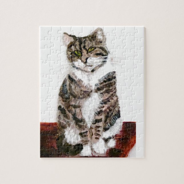 Cute Kitty Painting Tabby Cat Jigsaw Puzzle (Vertical)