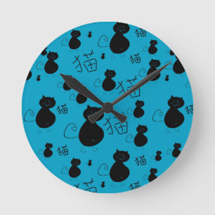 Cute kitty pattern round clock