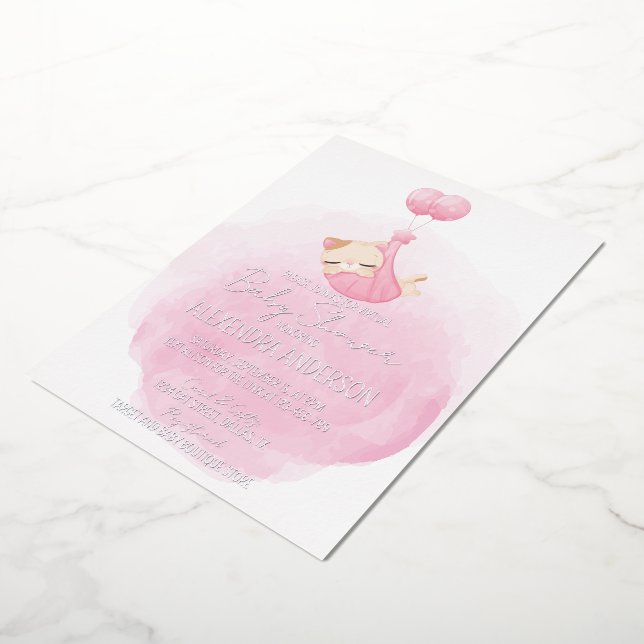 Cute kitty pink watercolor for baby girl Shower (Rotated)