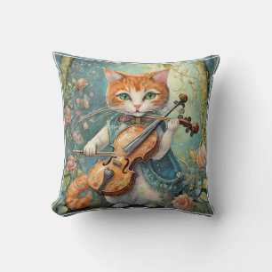 Cute Kitty Playing the Violin Cushion