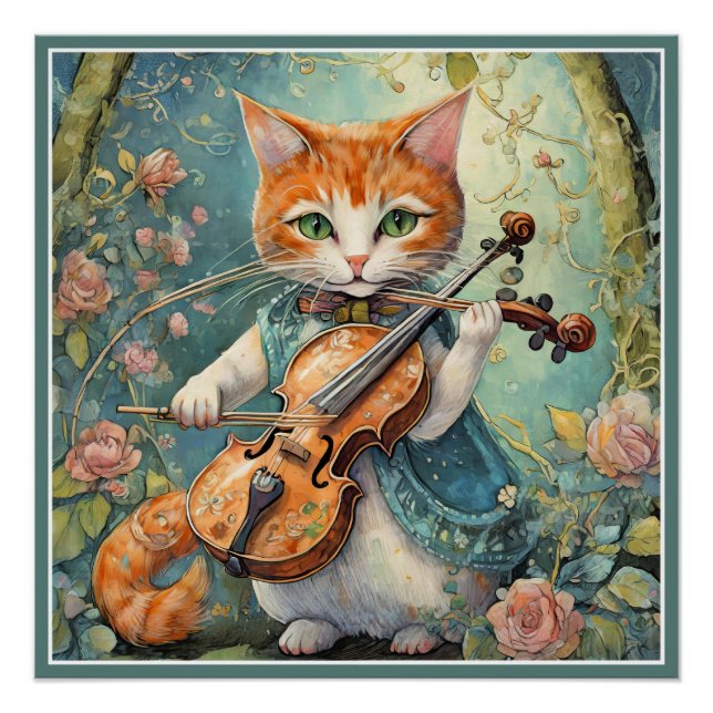 Cute Kitty Playing the Violin Poster (Front)