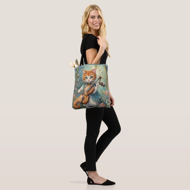 Cute Kitty Playing the Violin Tote Bag (On Model)