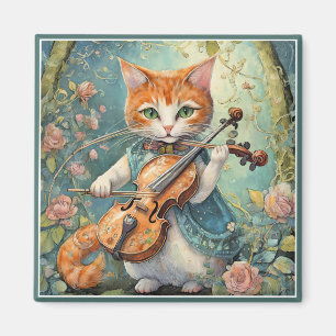 Cute Kitty Playing the Violn Magnet