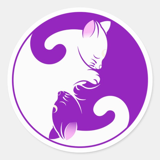 Cute Kitty Purple and White Yin Yang Cat Stickers (Front)