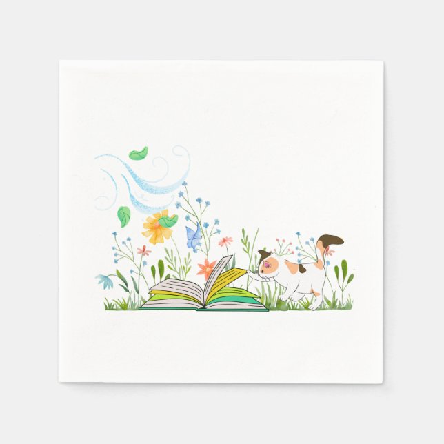 Cute Kitty Reading a Book. Napkin (Front)