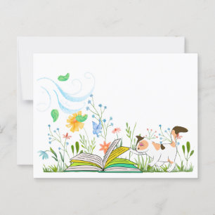Cute Kitty Reading in the Garden Postcard