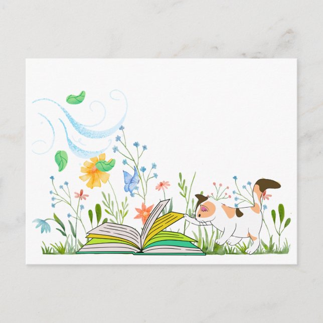 Cute Kitty Reading in the Garden Postcard (Front)