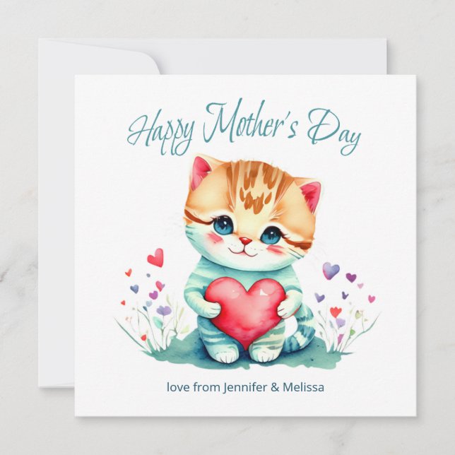 Cute Kitty Red Heart Mother's Day Card (Front)