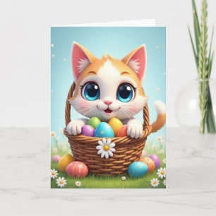 Cute Kitty Spring Eggs Basket Card