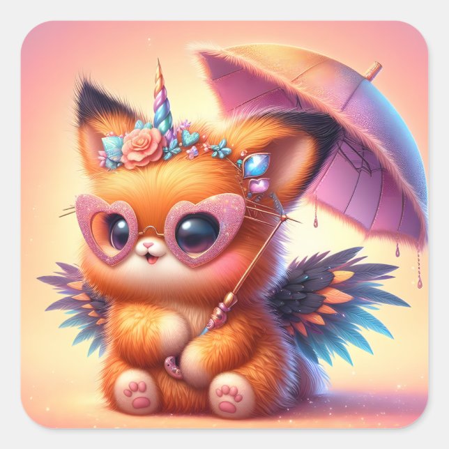 Cute Kitty Square Sticker (Front)