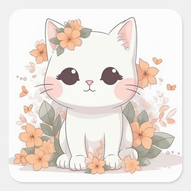 Cute Kitty Sticker Kawaii Chibi (Front)