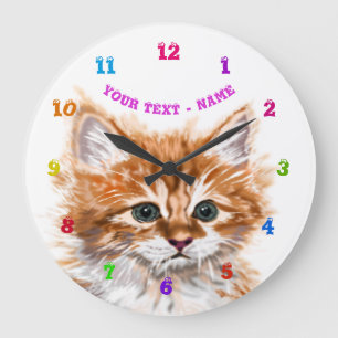 Cute Kitty - Sweet - Add Your Text / Name / Colour Large Clock