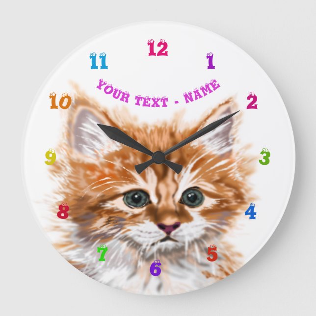 Cute Kitty - Sweet - Add Your Text / Name / Colour Large Clock (Front)