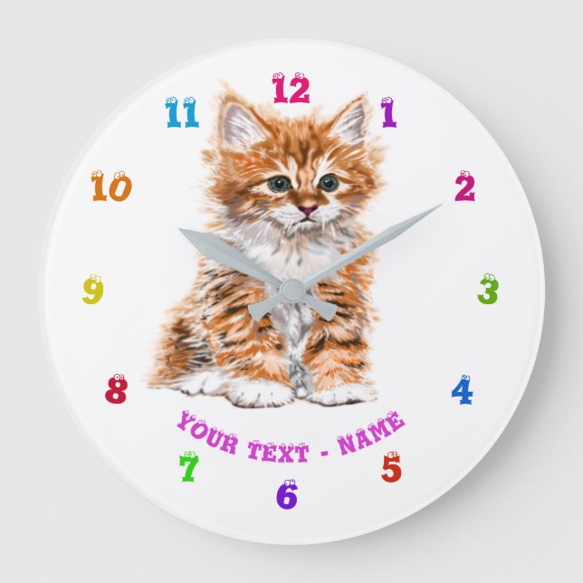 Cute Kitty - Sweet - Custom Text / Name / Colour  Large Clock (Front)