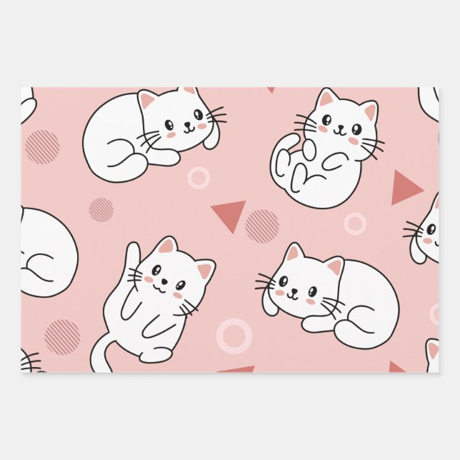 Cute kitty Valentine's Day 3 sheets wrapping paper (Front)