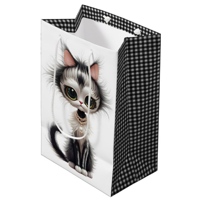 Cute Kitty Wearing a Pearl Necklace Medium Gift Bag (Front Angled)
