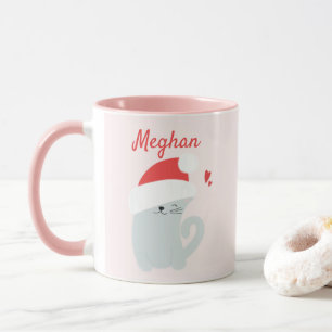 Cute Kitty with a Santa Hat  Custom Kids Christmas Mug