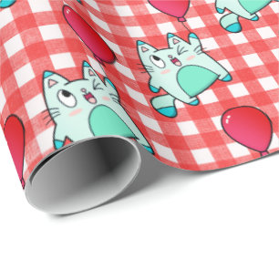 Cute Kitty With Balloon Wrapping Paper