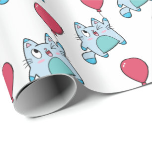Cute Kitty With Balloon Wrapping Paper