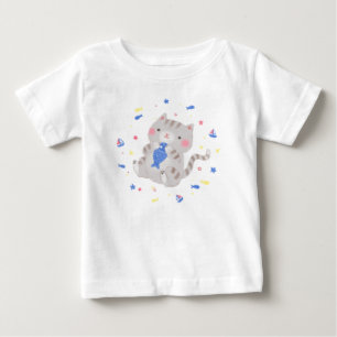 Cute Kitty with Fish in Summer Illustration Baby T-Shirt
