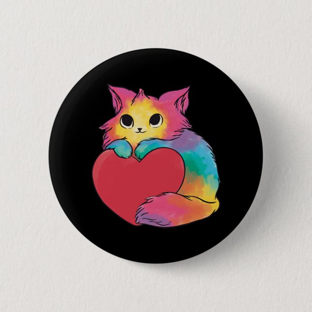 Cute Kitty with Red Heart 6 Cm Round Badge (Front)