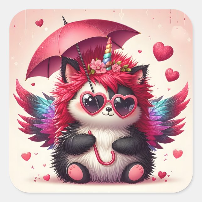 Cute Kitty with wings Square Sticker (Front)