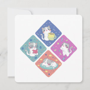 Cute Kitty's Busy Day Illustration Thank You Card