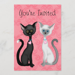 Cute Kity Cats Pink, Black, White Birthday Invite