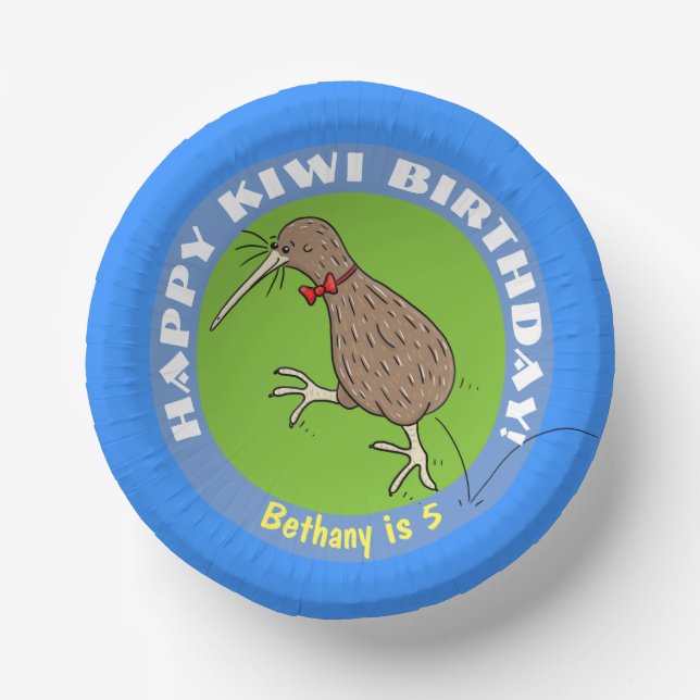 Cute kiwi bird happy birthday cartoon paper plate (Front)