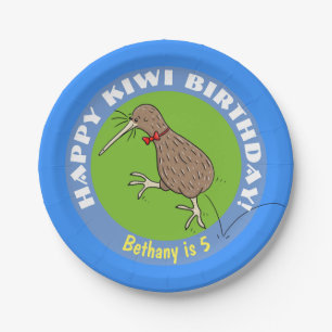 Cute kiwi bird happy birthday cartoon paper plate