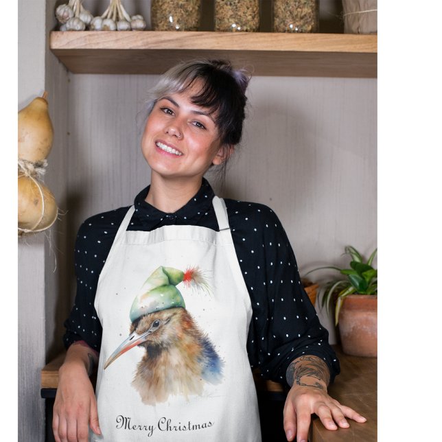 Cute Kiwi Bird in Christmas Elf Hat, custom Apron (Creator Uploaded)