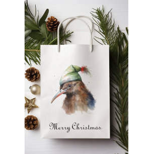 Cute Kiwi Bird in Christmas Elf Hat, custom Medium Gift Bag