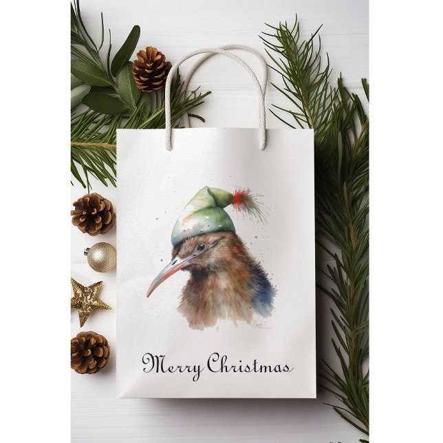 Cute Kiwi Bird in Christmas Elf Hat, custom Medium Gift Bag (Creator Uploaded)