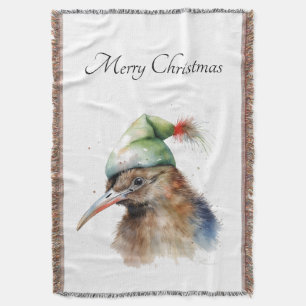 Cute Kiwi Bird in Christmas Elf Hat, custom Throw Blanket