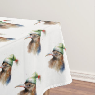 Cute Kiwi Bird in Christmas Elf Hat Tablecloth
