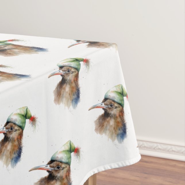 Cute Kiwi Bird in Christmas Elf Hat Tablecloth (In Situ)